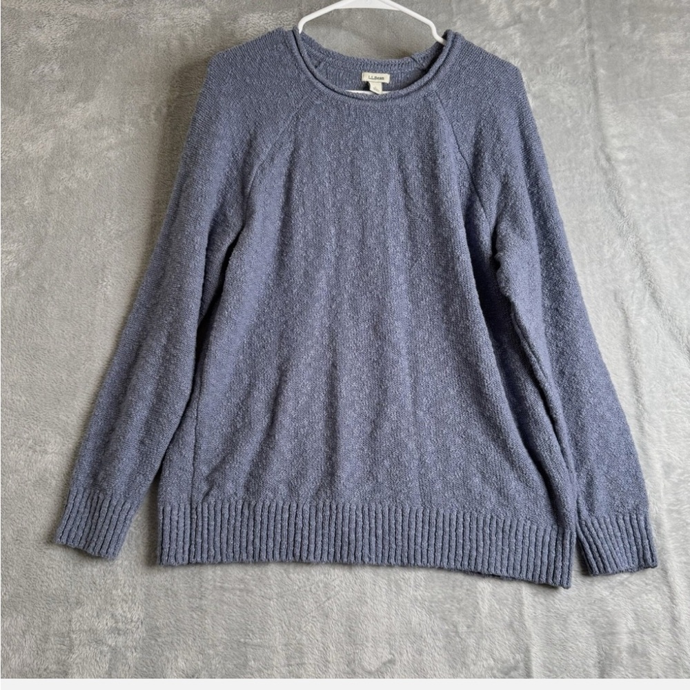 VTG LL Bean Sweater Womens L Blue 100% Cotton Knit Pullover Raglan Outdoors